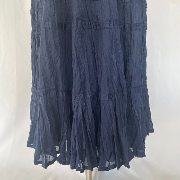 Lauren Ralph Lauren Tiered Midi Skirt Size 4 Navy Blue Flowy Boho Peasant Fairy - Picture 4 of 15